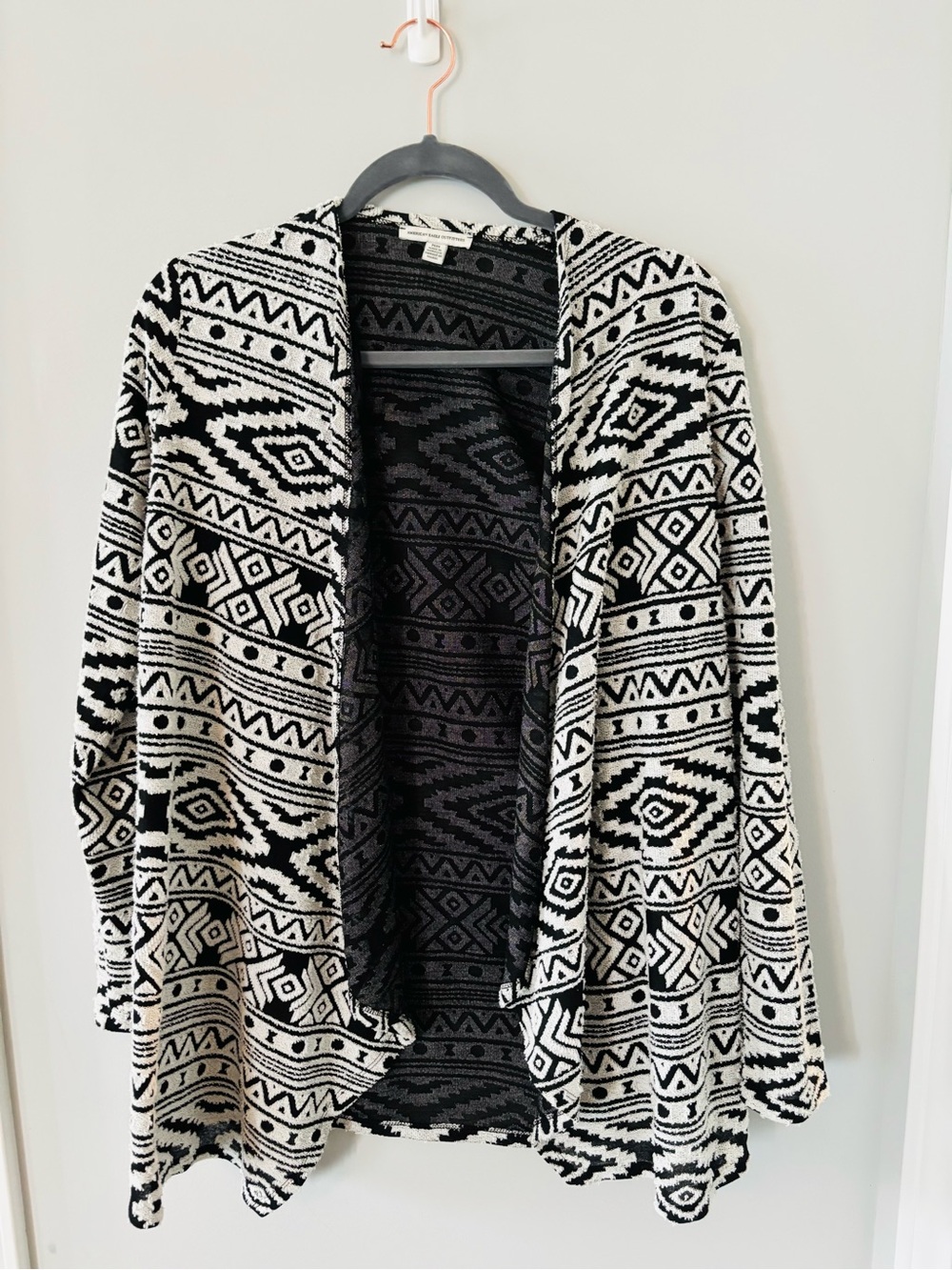 American Eagle Outfitters Black and White Aztec Open-Front Cardigan